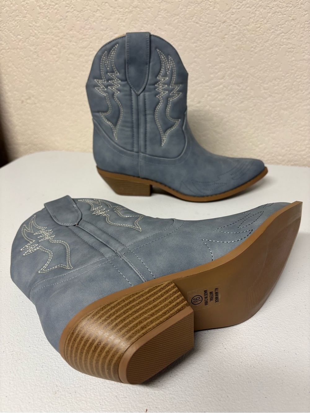Soda Light Blue Western Ankle Booties